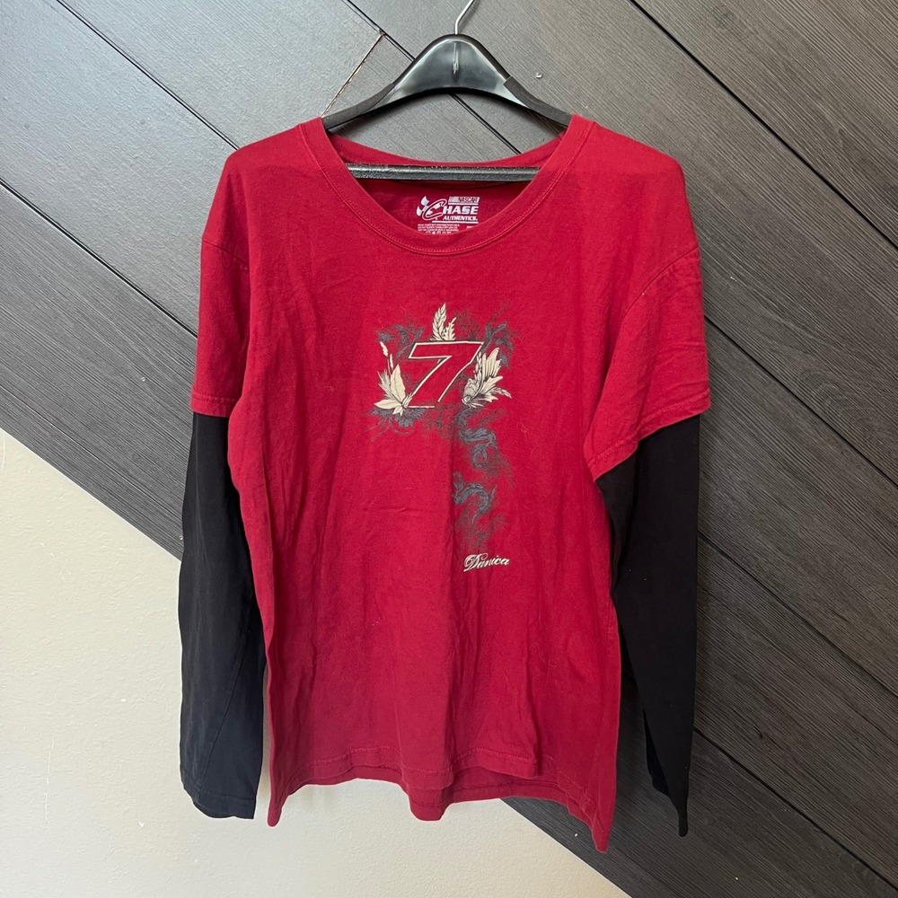 Chase Authentics NASCAR Danica Patrick #7 Layered Long Sleeve Tee XL Red Y2K